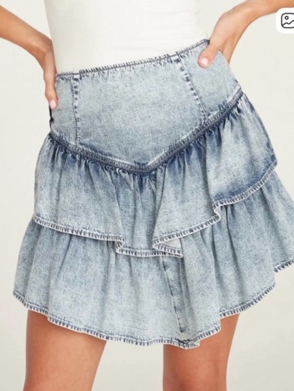Driftwood Acid Wash Blue Denim Ruffle Skirt XL NWT Paid $128!
